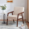 Fauteuil d'appoint – Marron / Blanc / Bleu, polyester aspect lin et bois massif de style Mid-Century Modern, une personne