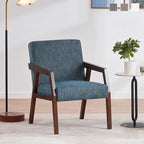 Fauteuil d'appoint – Marron / Blanc / Bleu, polyester aspect lin et bois massif de style Mid-Century Modern, une personne
