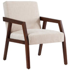 Fauteuil d'appoint – Marron / Blanc / Bleu, polyester aspect lin et bois massif de style Mid-Century Modern, une personne