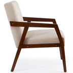 Fauteuil d'appoint – Marron / Blanc / Bleu, polyester aspect lin et bois massif de style Mid-Century Modern, une personne
