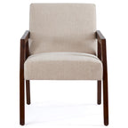 Fauteuil d'appoint – Marron / Blanc / Bleu, polyester aspect lin et bois massif de style Mid-Century Modern, une personne