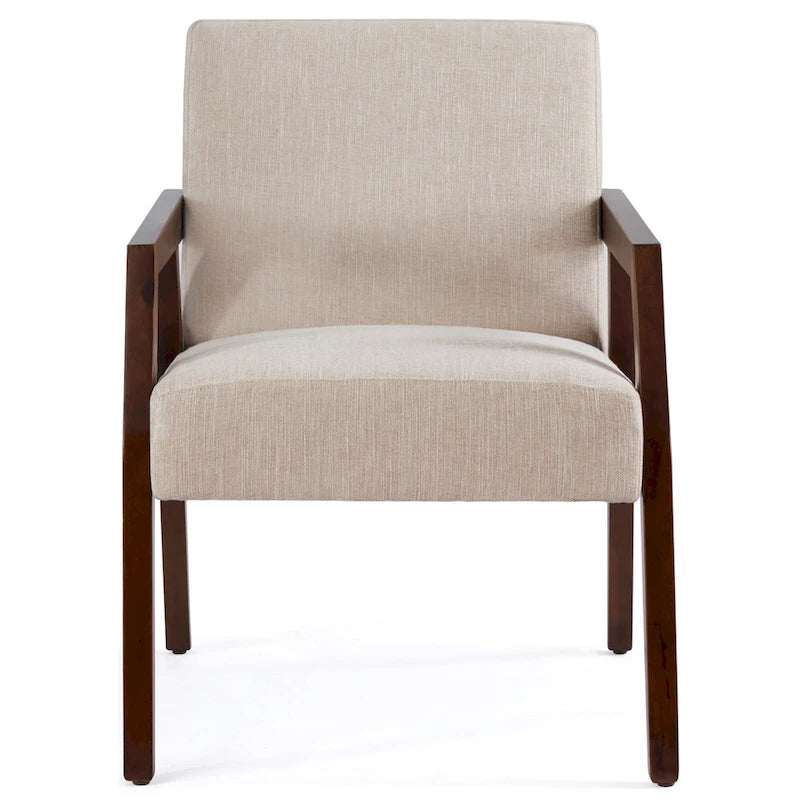 Fauteuil d'appoint – Marron / Blanc / Bleu, polyester aspect lin et bois massif de style Mid-Century Modern, une personne