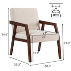 Fauteuil d'appoint – Marron / Blanc / Bleu, polyester aspect lin et bois massif de style Mid-Century Modern, une personne