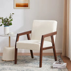 Fauteuil d'appoint – Marron / Blanc / Bleu, polyester aspect lin et bois massif de style Mid-Century Modern, une personne