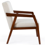 Fauteuil d'appoint – Marron / Blanc / Bleu, polyester aspect lin et bois massif de style Mid-Century Modern, une personne