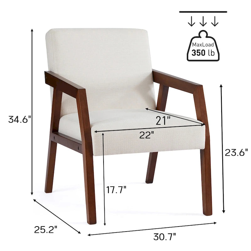 Fauteuil d'appoint – Marron / Blanc / Bleu, polyester aspect lin et bois massif de style Mid-Century Modern, une personne
