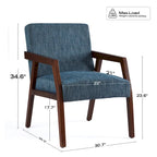 Fauteuil d'appoint – Marron / Blanc / Bleu, polyester aspect lin et bois massif de style Mid-Century Modern, une personne