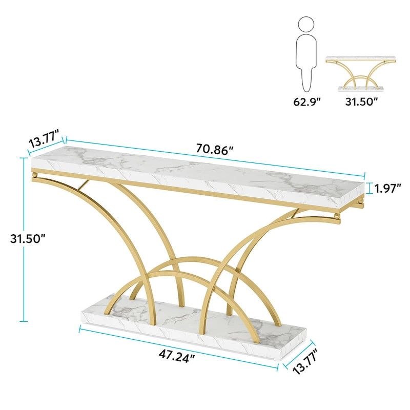 Console – Pieds demi-lune – Faux marbre blanc / Gris, Bois manufacturé moderne, Simple utilisateur