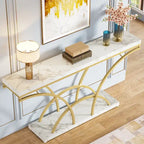 Console – Pieds demi-lune – Faux marbre blanc / Gris, Bois manufacturé moderne, Simple utilisateur