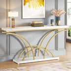 Console – Pieds demi-lune – Faux marbre blanc / Gris, Bois manufacturé moderne, Simple utilisateur