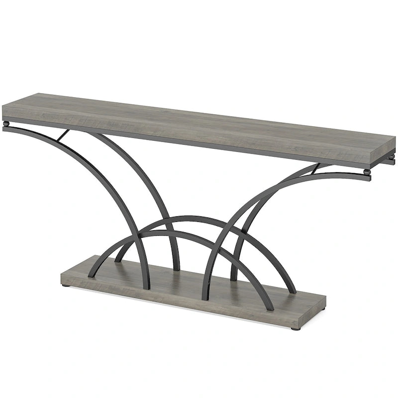 Console – Pieds demi-lune – Faux marbre blanc / Gris, Bois manufacturé moderne, Simple utilisateur