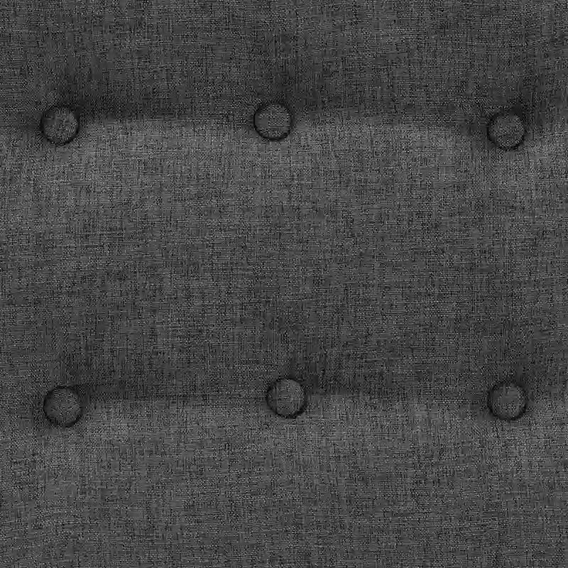 Pouffe ottoman Japandi en tissu gris foncé/beige capitonné avec pieds en noyer