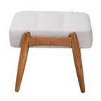 Pouffe ottoman Japandi en tissu gris foncé/beige capitonné avec pieds en noyer