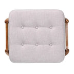 Pouffe ottoman Japandi en tissu gris foncé/beige capitonné avec pieds en noyer