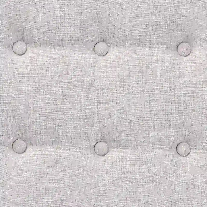 Pouffe ottoman Japandi en tissu gris foncé/beige capitonné avec pieds en noyer