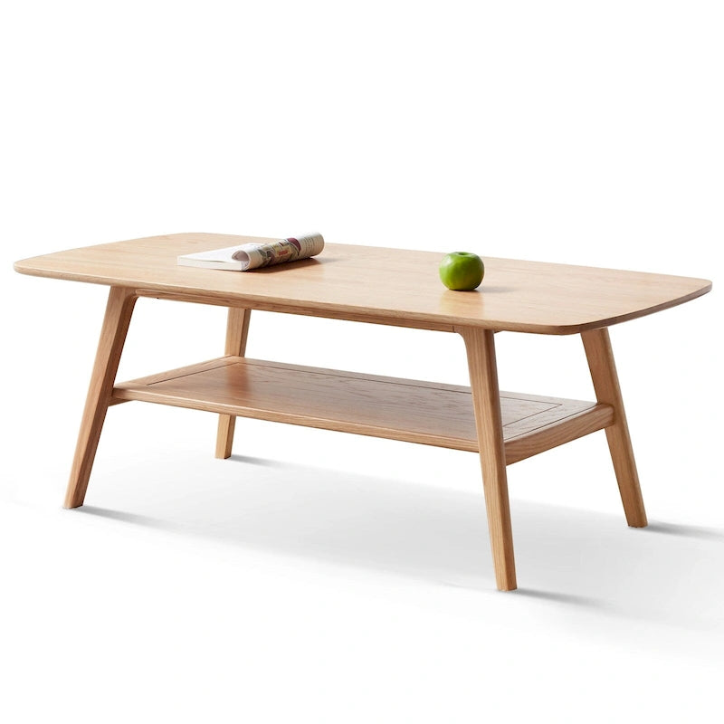 Table Basse avec Étagère de Rangement – Chêne, Bois Massif de Style Japonais, 1–2 Utilisateurs