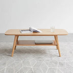 Table Basse avec Étagère de Rangement – Chêne, Bois Massif de Style Japonais, 1–2 Utilisateurs