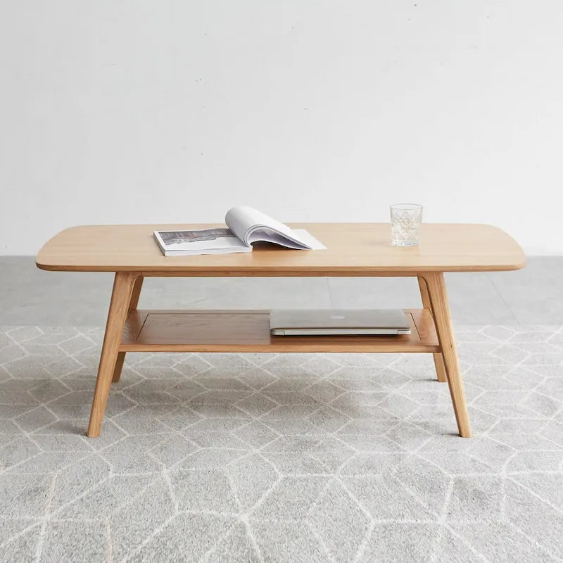 Table Basse avec Étagère de Rangement – Chêne, Bois Massif de Style Japonais, 1–2 Utilisateurs