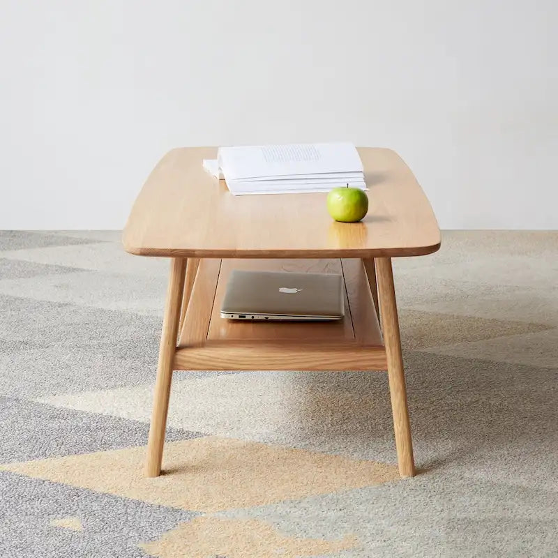 Table Basse avec Étagère de Rangement – Chêne, Bois Massif de Style Japonais, 1–2 Utilisateurs
