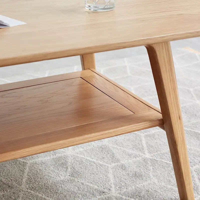Table Basse avec Étagère de Rangement – Chêne, Bois Massif de Style Japonais, 1–2 Utilisateurs