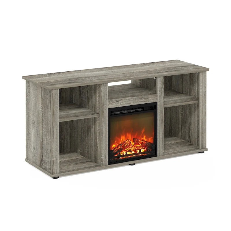 Meuble TV cheminée électrique pour téléviseurs jusqu'à 55 po chêne français gris/blanc/americano