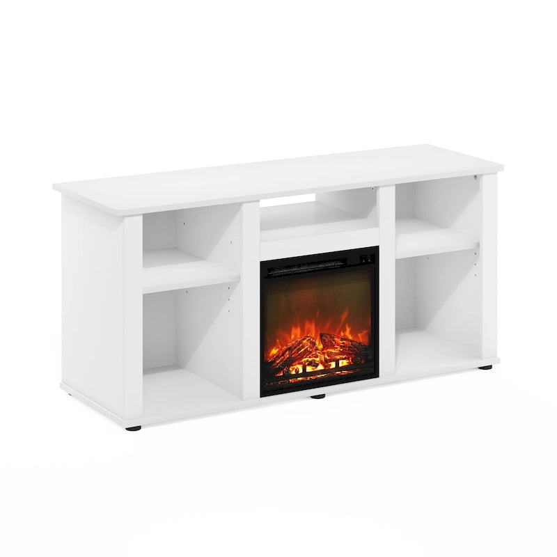Meuble TV cheminée électrique pour téléviseurs jusqu'à 55 po chêne français gris/blanc/americano