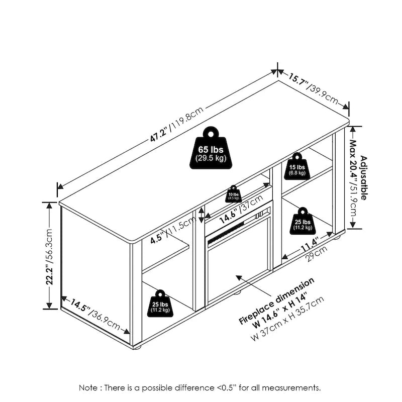 Meuble TV cheminée électrique pour téléviseurs jusqu'à 55 po chêne français gris/blanc/americano