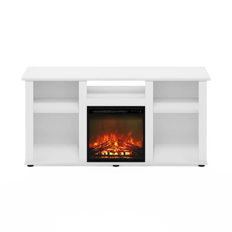 Meuble TV cheminée électrique pour téléviseurs jusqu'à 55 po chêne français gris/blanc/americano