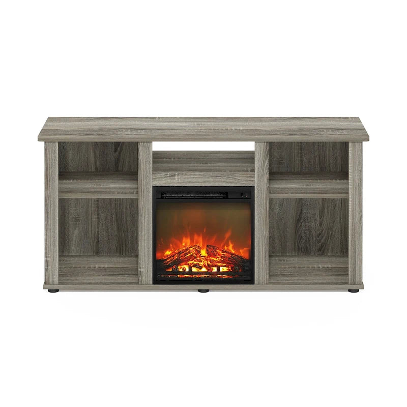 Meuble TV cheminée électrique pour téléviseurs jusqu'à 55 po chêne français gris/blanc/americano