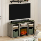 Meuble TV cheminée électrique pour téléviseurs jusqu'à 55 po chêne français gris/blanc/americano
