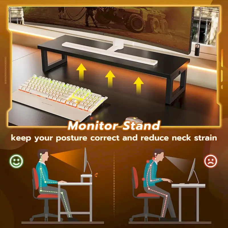 Bureau de jeu en L blanc/noir avec lumières LED, panneau perforé, support de moniteur, étagères à 4 niveaux et 2 tiroirs en tissu pour 2 personnes