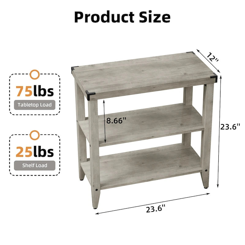 Table d'appoint à 3 niveaux – Gris, bois rustique de ferme, utilisateur unique