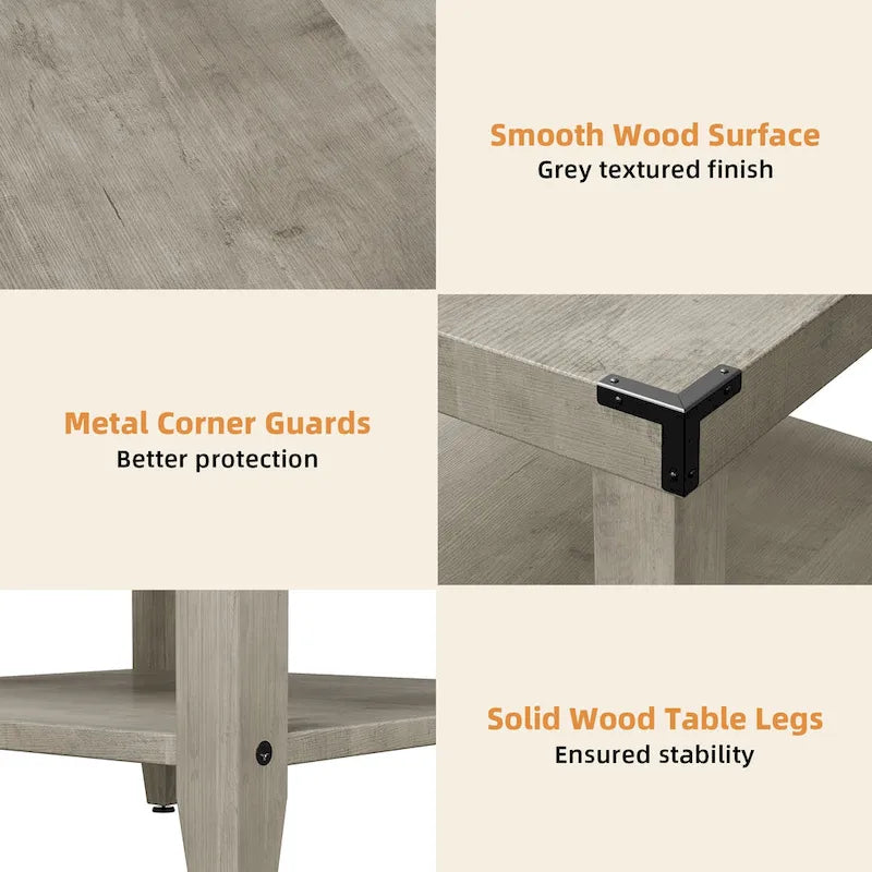 Table d'appoint à 3 niveaux – Gris, bois rustique de ferme, utilisateur unique
