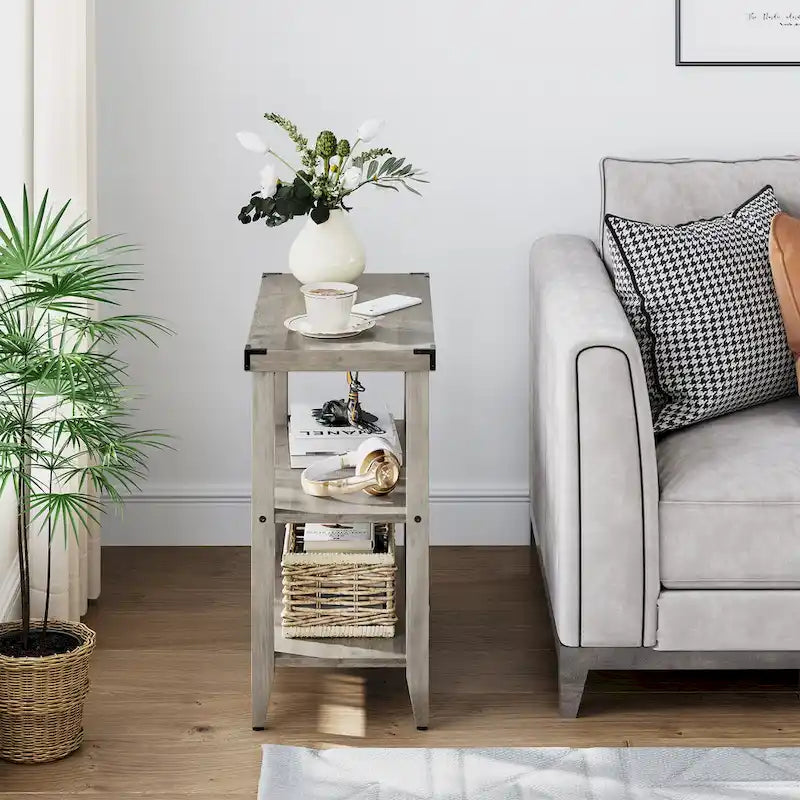 Table d'appoint à 3 niveaux – Gris, bois rustique de ferme, utilisateur unique