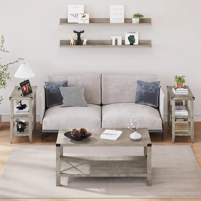 Table d'appoint à 3 niveaux – Gris, bois rustique de ferme, utilisateur unique