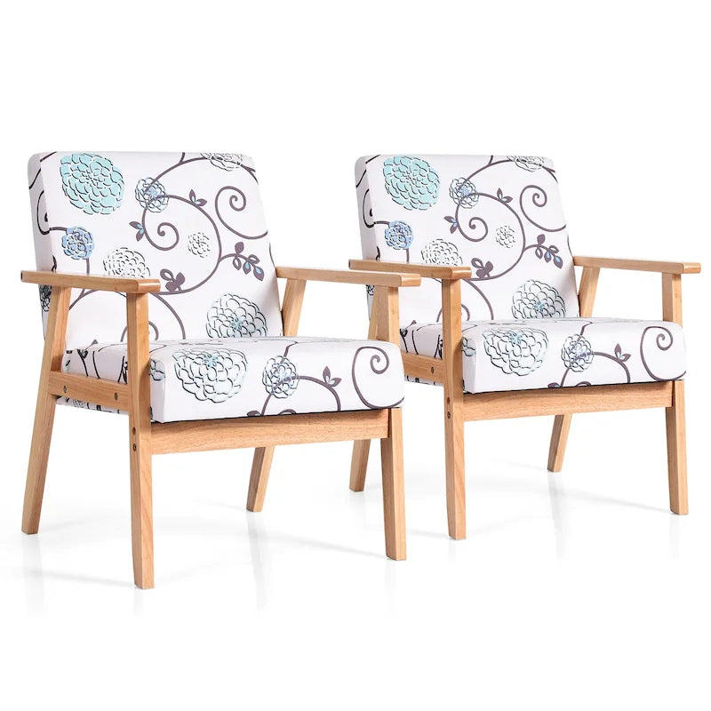 Fauteuil d'appoint en lin blanc/jaune avec structure en bois d'hévéa (lot de 2)
