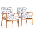 Fauteuil d'appoint en lin blanc/jaune avec structure en bois d'hévéa (lot de 2)