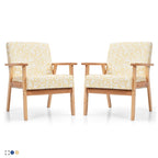 Fauteuil d'appoint en lin blanc/jaune avec structure en bois d'hévéa (lot de 2)