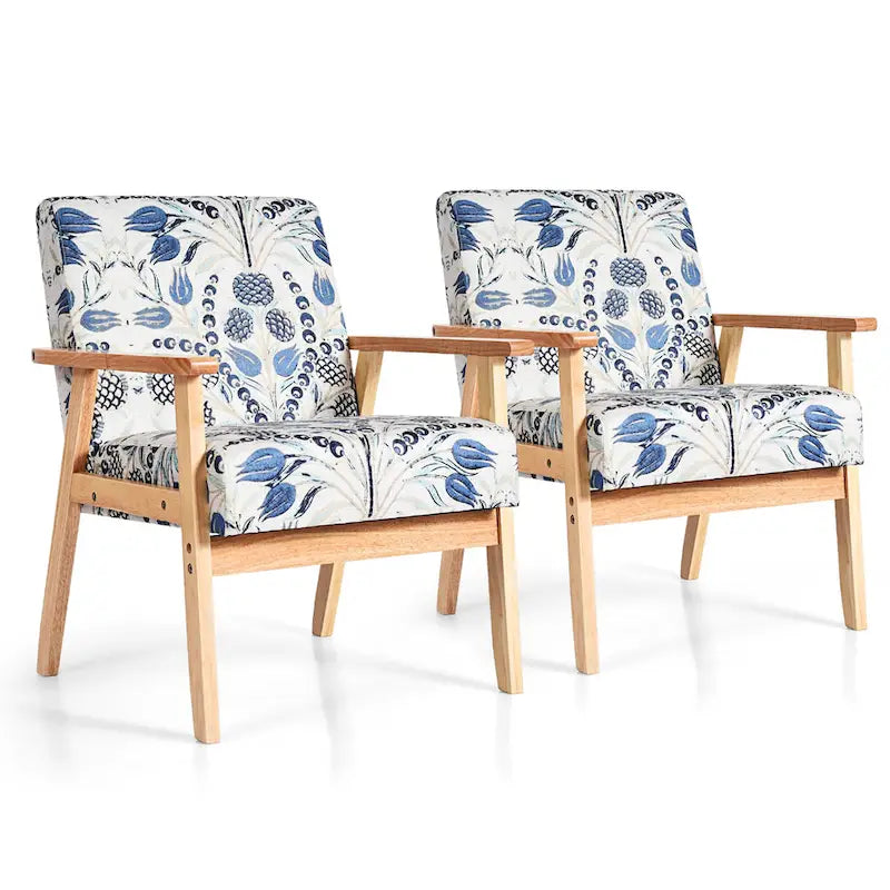 Fauteuil d'appoint en lin blanc/jaune avec structure en bois d'hévéa (lot de 2)