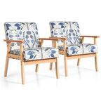 Fauteuil d'appoint en lin blanc/jaune avec structure en bois d'hévéa (lot de 2)