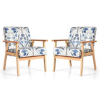 Fauteuil d'appoint en lin blanc/jaune avec structure en bois d'hévéa (lot de 2)