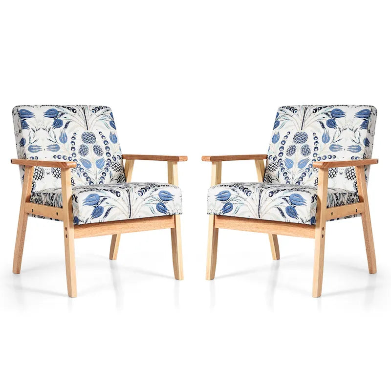 Fauteuil d'appoint en lin blanc/jaune avec structure en bois d'hévéa (lot de 2)