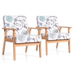 Fauteuil d'appoint en lin blanc/jaune avec structure en bois d'hévéa (lot de 2)