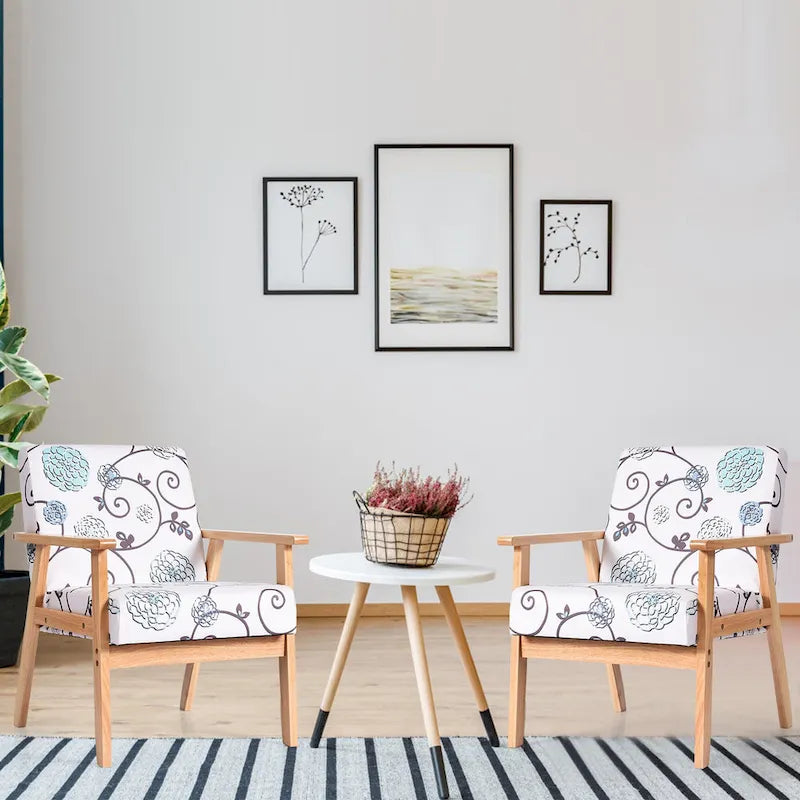 Fauteuil d'appoint en lin blanc/jaune avec structure en bois d'hévéa (lot de 2)