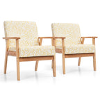 Fauteuil d'appoint en lin blanc/jaune avec structure en bois d'hévéa (lot de 2)