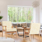 Fauteuil d'appoint en lin blanc/jaune avec structure en bois d'hévéa (lot de 2)