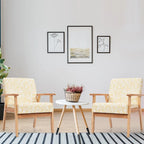 Fauteuil d'appoint en lin blanc/jaune avec structure en bois d'hévéa (lot de 2)