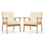 Fauteuil d'appoint en lin blanc/jaune avec structure en bois d'hévéa (lot de 2)