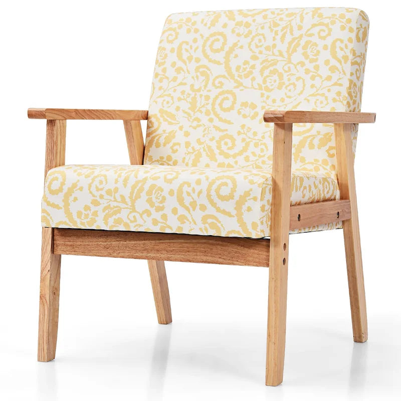 Fauteuil d'appoint en lin blanc/jaune avec structure en bois d'hévéa (lot de 2)