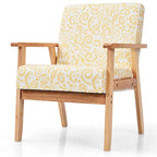 Fauteuil d'appoint en lin blanc/jaune avec structure en bois d'hévéa (lot de 2)